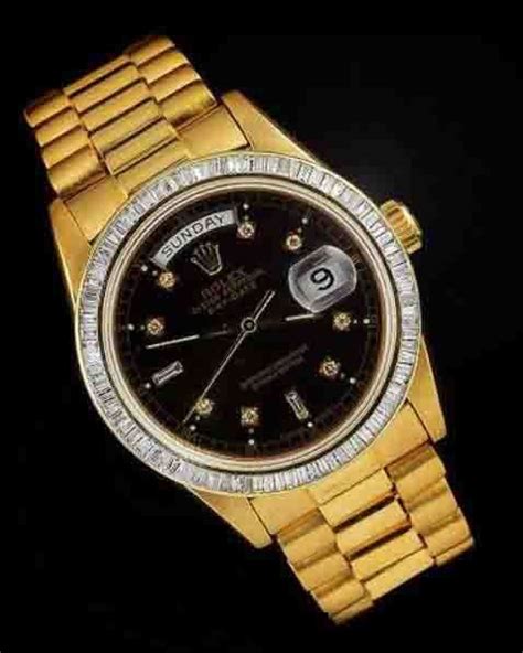 rolex day date president black dial|Rolex baguette diamond bezel.